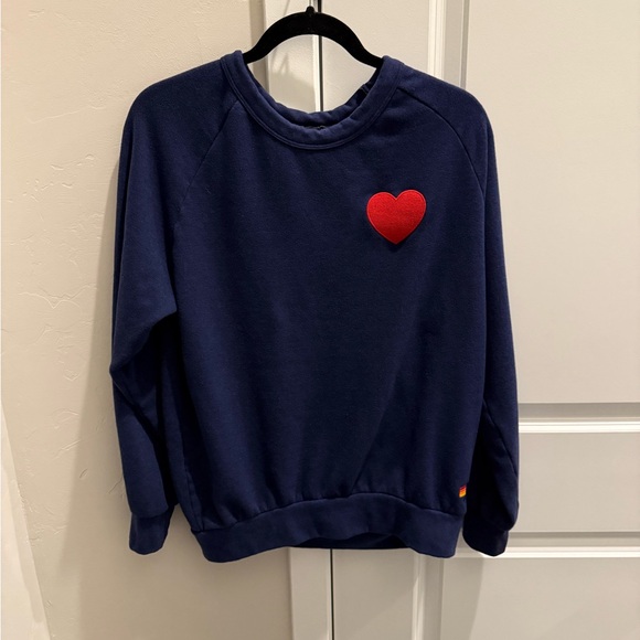 Aviator Nation Heart Embroidered Crew Sweatshirt Navy with Red Heart - Picture 12 of 12
